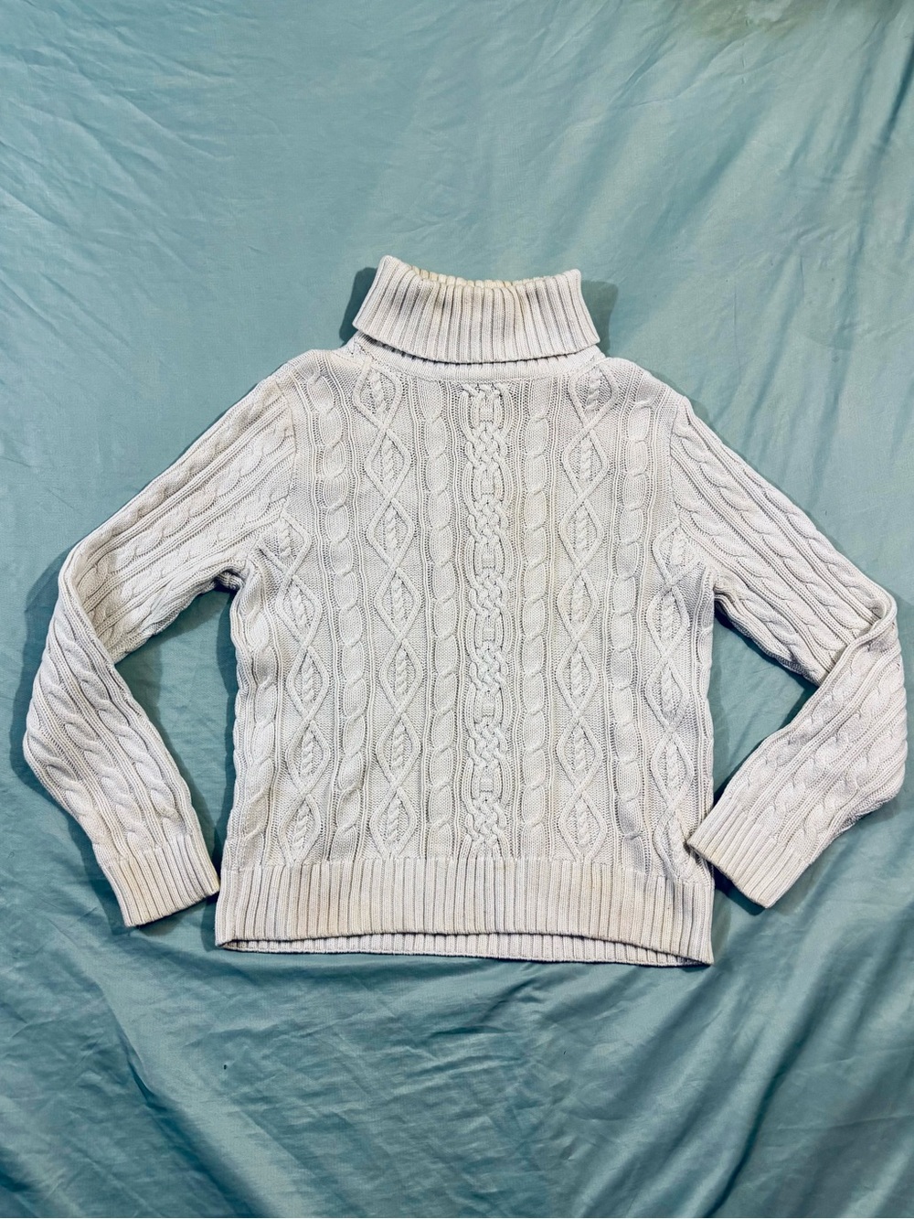 Jeanne Pierre Cream Cable Knit Turtleneck Sweater Size M 100 Cotton Pullover